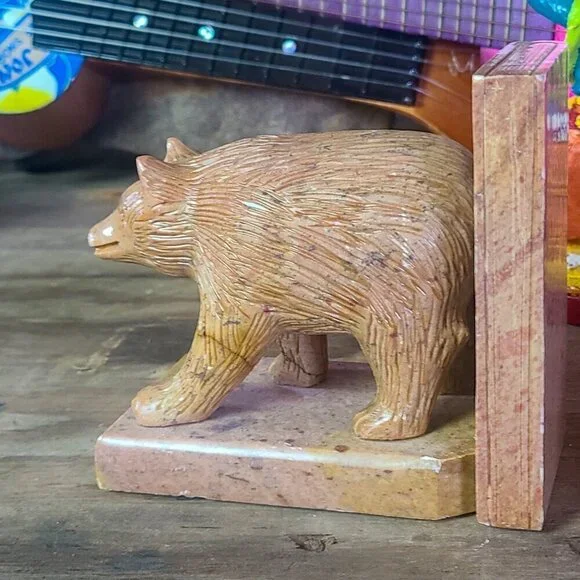 Hand Carved Bear Book Ends Minnesota Agate 1950s - Picture 7 of 15